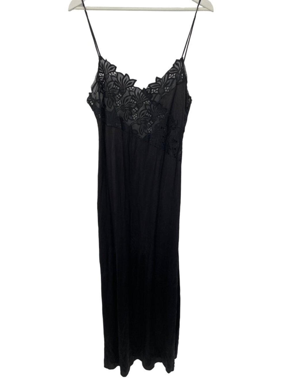 VINTAGE JOIE de VIE BLACK Night'n Day BLACK FRONT SLIT MEDIUM NIGHTGOWN FLORAL